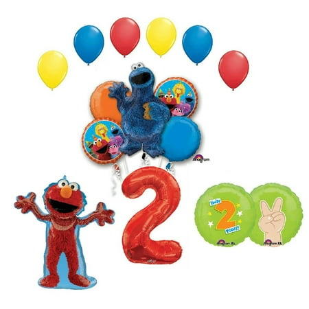 Elmo and Cookie Monster Sesame Street 2nd Birthday Party 14 Piece Supplies Balloon Decoration Bouquet Set