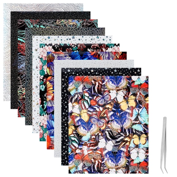 11pcs 10 Sheets Flower PU Heat Transfer Film 12 x 10 Inch Flower Pattern Heat Transfer Film HTV Vinyl Heat Craft Film and 1pc Stainless Iron Beading Tweezers Craft Weeding Tools for Clothing DIY