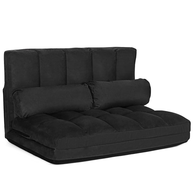 Costway Foldable Floor Sofa Bed 6-Position Adjustable Couch w/ 2 Pillows Black