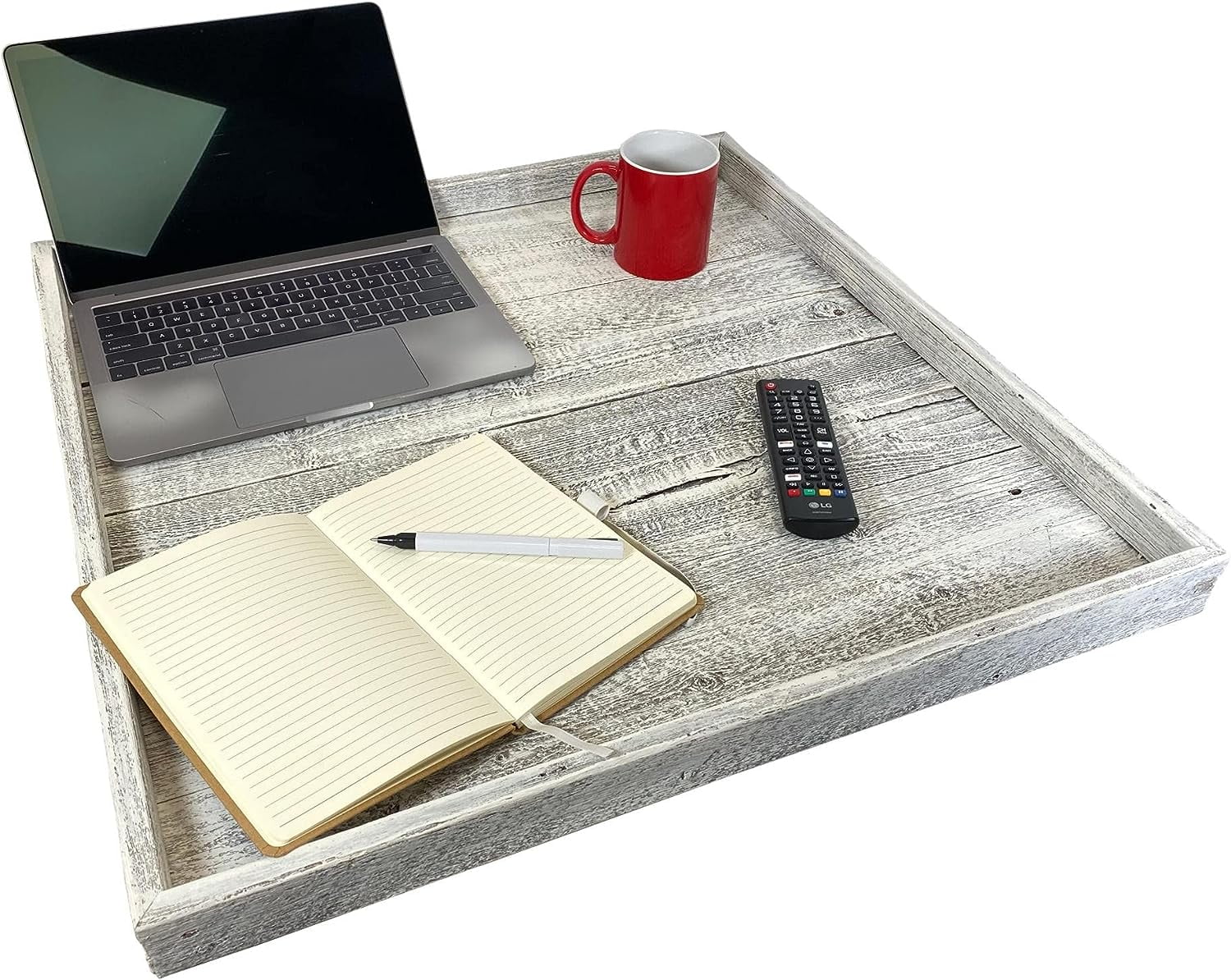 ZXNYH Extra Large 24x24 Inch White Wash Ottoman Tray Reclaimed Wood