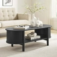 thumbnail image 1 of Modway Cadence Moderne Mi-Siècle Capuchons de Pieds Réglables Table Basse Ovale en Bois, Noir, 1 of 9