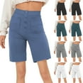 thumbnail image 6 of Lovskoo Summer 2024 Shorts for Women Trendy Dressy High Waisted Shorts Straight Wide Leg Short Stretchy Office Work Shorts Blue 2XL, 6 of 6