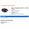 thumbnail image 2 of Relay - Compatible with 2013 - 2017 Kia Sorento 2014 2015 2016, 2 of 2