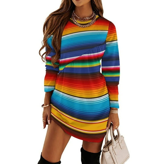 Mexican Serape Loose Dress Evening Dress Summer Dresses for Women Luxury Dress Long Sleeved Dress