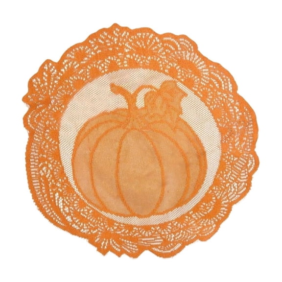 QuanTara Fall Pumpkin Lace Placemat, Round Knitted Table Doily, Thanksgiving Harvest Decor, Orange Hollow Out Table Mat for Dining Room, Party & Rustic Wedding