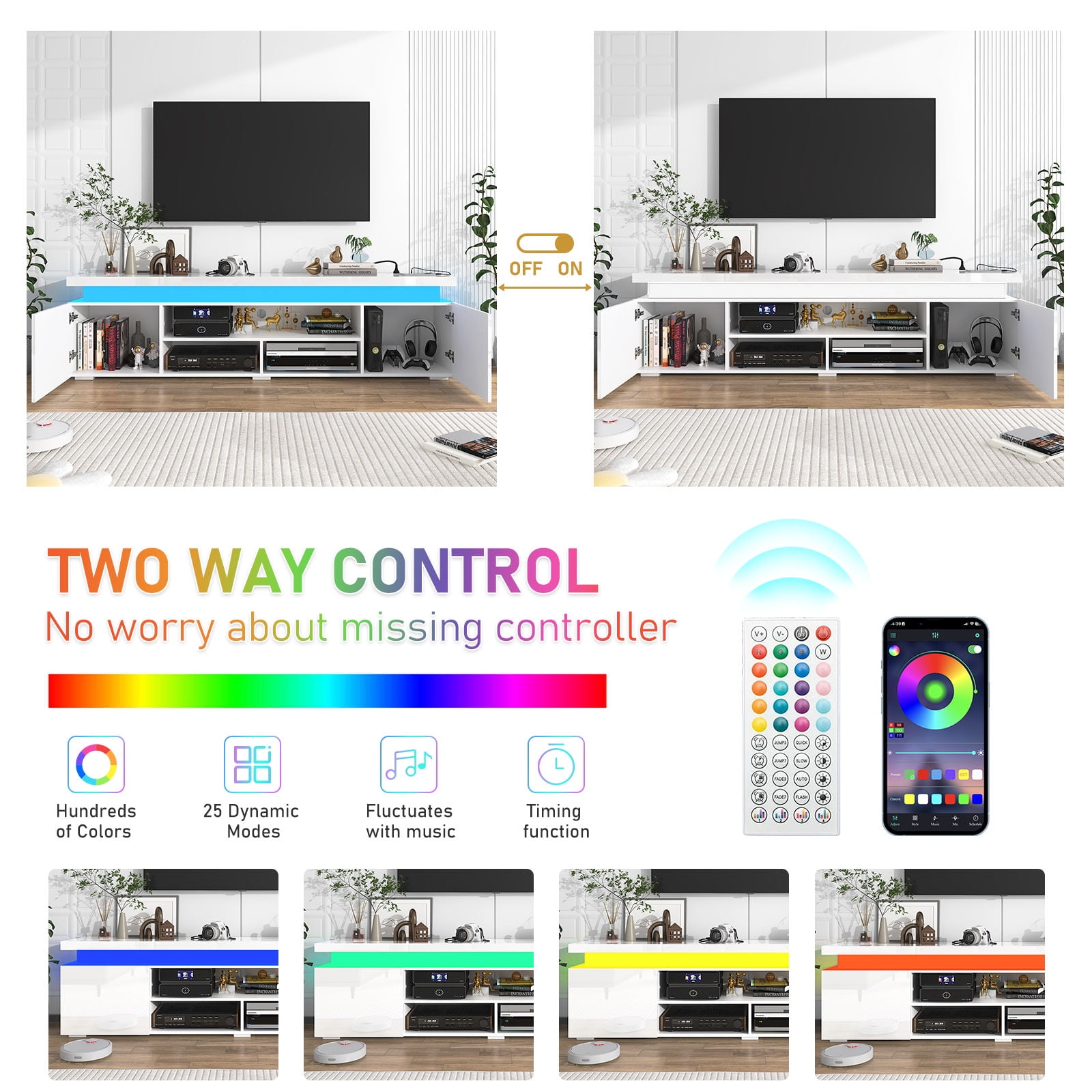 80" LED TV Stand with Power Outlet for up 90" TVs, Modern Large Entertainment Center Long Sounbar Media Console Table Stand for Living Room