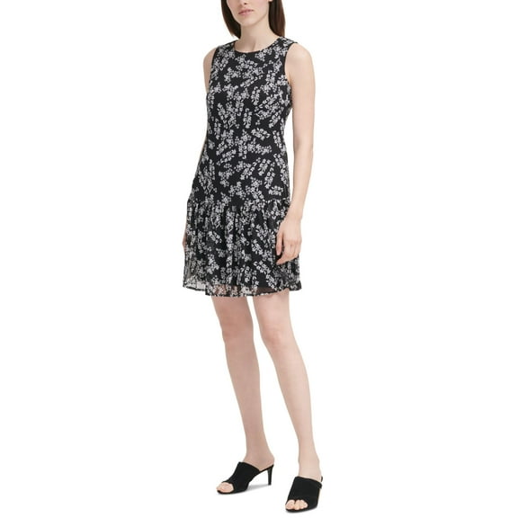 Calvin Klein Womens Floral-Print A-Line Dress, Black/4