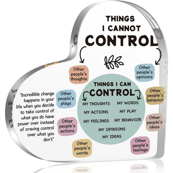 Mental Health Acrylic Heart Sign Decor for Women Men, Inspirational Motivational Decorations, Things I Can Control Gift for Therapy Office School Counselor 4x4 inch