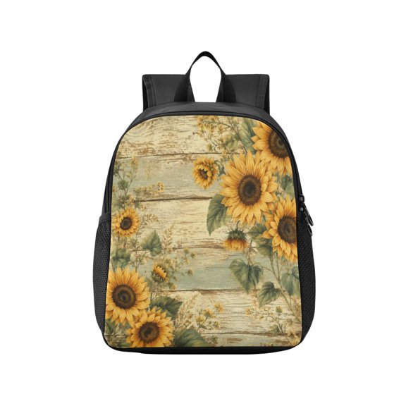Toddler Backpack Rustic Sunflower Wood Pattern Waterproof Lightweight Backpack Casual Mini Daypack for Daycare & Travel