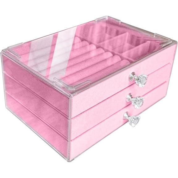 Clear Acrylic Velvet Jewelry Organizer Stackable Display Storage Earrings Necklace Rings Bracelets Box Holder Case for Women,