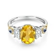 thumbnail image 2 of Gem Stone King 925 Silver and 10K Yellow Gold 3-Stone Ring Oval Yellow Citrine and Moissanite (2.00 Cttw, Size 8), 2 of 3