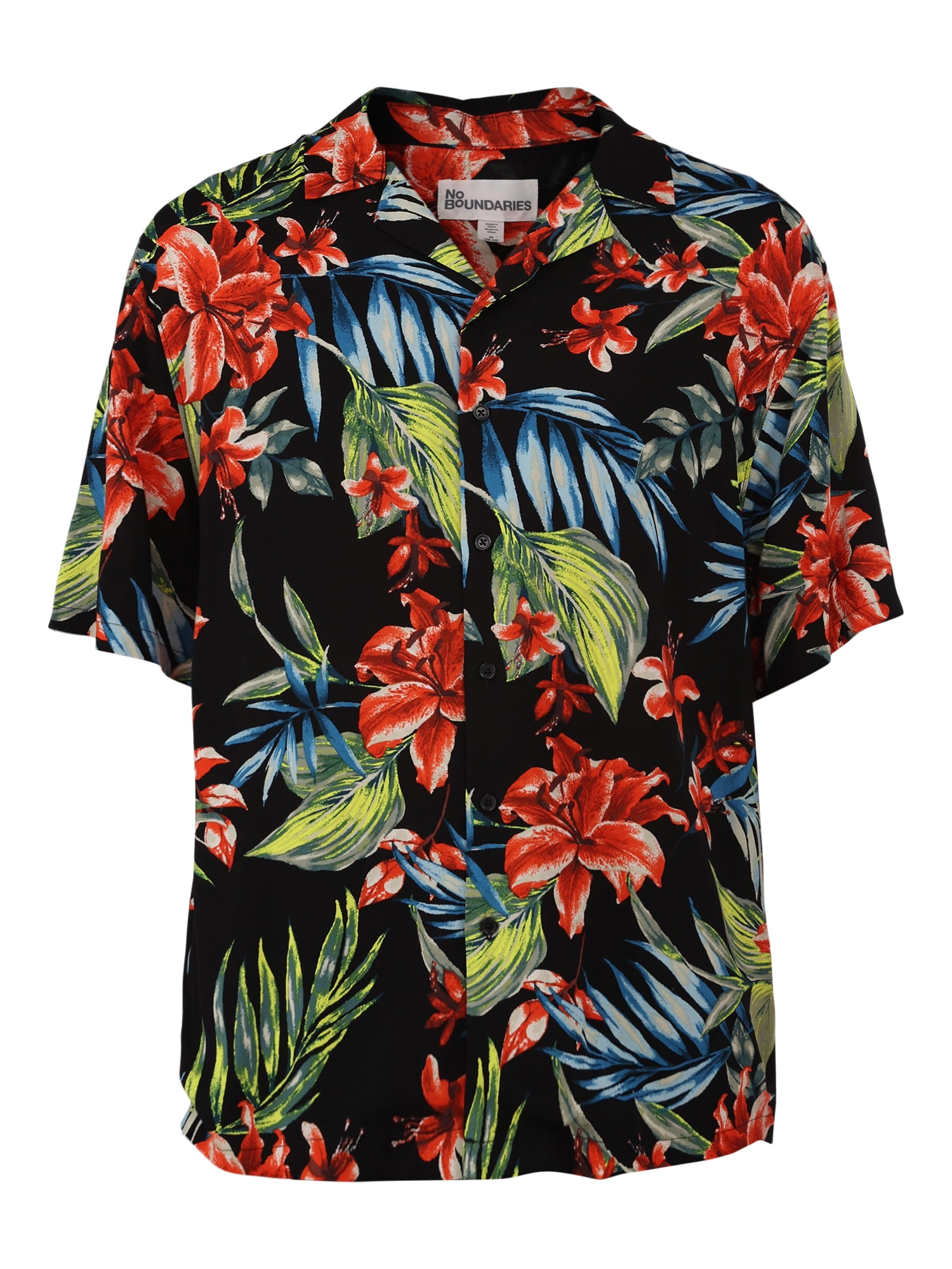 No Boundaries Printed Rayon Button Up Resort Shirt with Short Sleeves, Men's & Big Men's