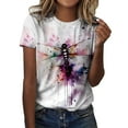 thumbnail image 2 of Wozhidaoke Dandelion Shirt Summer Clearance, Short Sleeve Women Casual Round Neck Flower Butterfly Print TShirt Top, Floral T-Shirts for Women | Pink 2XL, 2 of 5