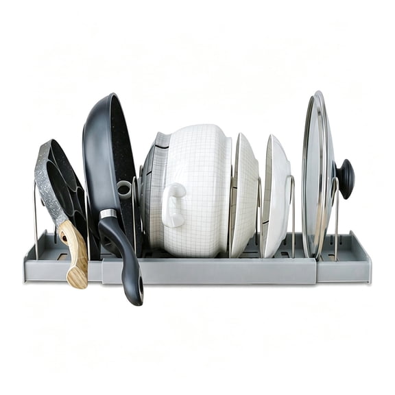 UHIAGREE Lid Organizer with 7 Adjustable Dividers, Expandable Pots and Pans Organizer for Kitchen