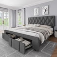 thumbnail image 6 of Modern Upholstered Bed Frame with Button Tufted Headboard, Noise Free Platform Bed with Storage Drawers - Heavy Duty Wooden Slats Support, No Box Spring Needed, 6 of 6