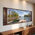 thumbnail image 2 of Lake Boat Window Canvas Wall Art - Nature Scenery Coastal Pictures Landscape Canvas Prints, Horizontal Modern Painting Artwork for Living Room Bedroom, 2 of 7