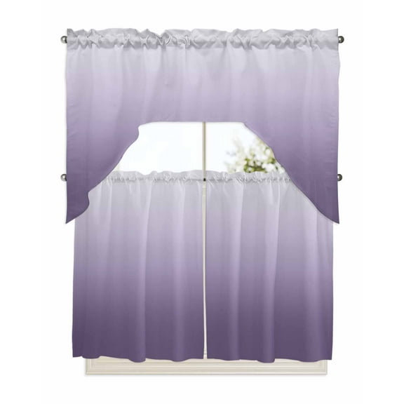 Gradient Pure Purple Abstract Art Kitchen Curtains Swag Valance and Tier Curtains Set 36 Inch Length, Rod Pocket Drape Panels Pair Swag Curtains for Bathroom/Cafe/Window