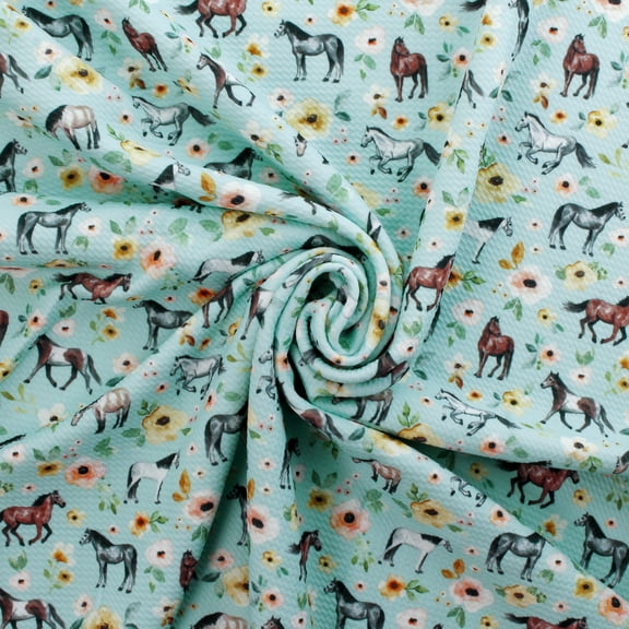 Mint Floral Wild Horses Bullet Fabric 6" Strip