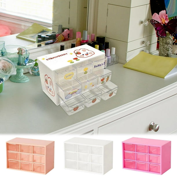 Caja de almacenamiento multifuncional de sobremesa con cajones • Organizador de compartimento de gran capacidad para joyería, cosméticos y papelería • 17,9x9,8x11,8 cm