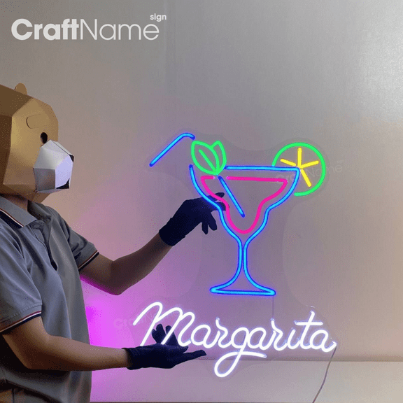 Craftnamesign Margarita Cocktail Neon Light for Cocktail Bar Wall Art, Mexican Bar Pub Wall Decor