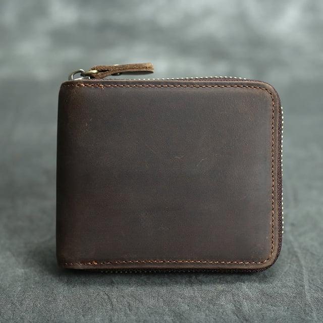 Cartera retro para hombre, cartera multifuncional de cuero, cadena, capa superior, cartera de piel de vaca, horizontal y vertical