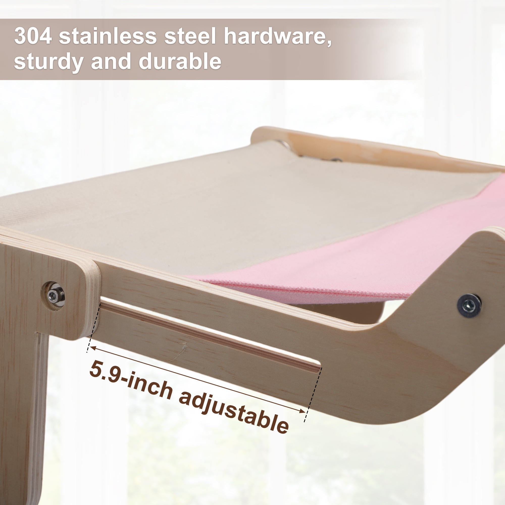 Unique Bargains Cat Window Perch Cat Perch with Sturdy Wood and Stainless Steel Frame Cat Window Hammock Adjustable Cat Window Bed 17.52"x14.17"x6.3" Pink