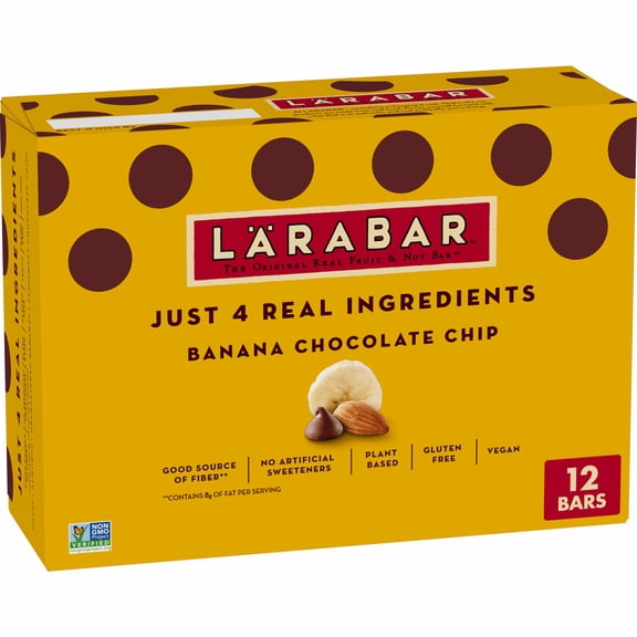 Larabar Banana Chocolate Chip, Fruit and Nut Bars, Gluten Free and Vegan, 19.2 oz, 12 Ct
