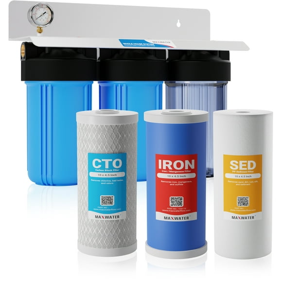 Max Water Whole House Iron Manganese Sulfur Hydrogen sulfide Filter 3 Stages 10" Big Blue System