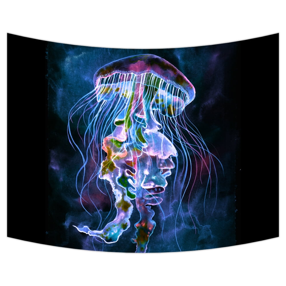 YKCG Watercolor Jellyfish Underwater Art in the Deep Sea Ocean Wall