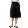 thumbnail image 2 of Endives Womens Cotton Linen Short Five Point Pants Thin High Waist Loose Slimming Breathable Casual Pants Straight Wide Leg Pants Black, 2 of 4