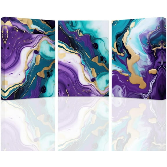 Hieng 3-Piece Abstract Marble Canvas Prints - Purple Wall Art for Bedroom & Bathroom Unframed