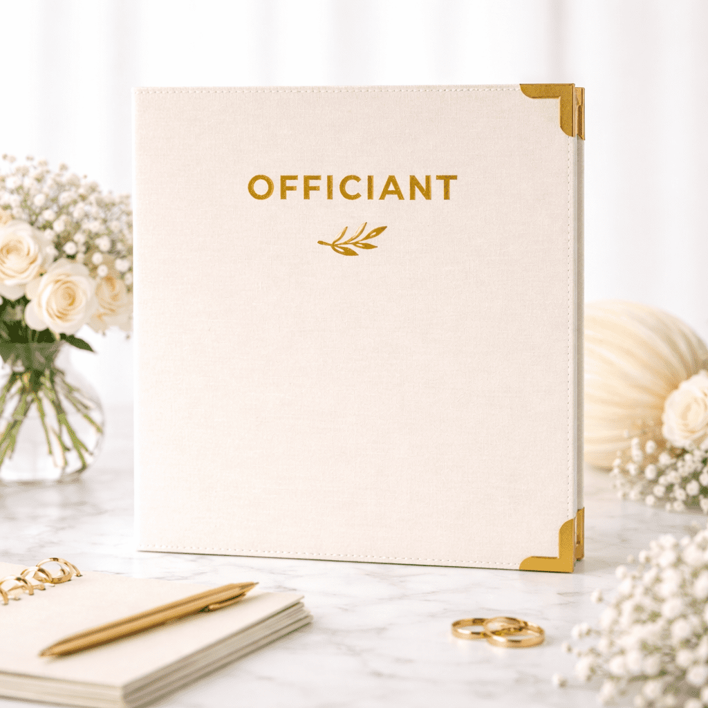 Officiant Binder, Linen 3 Ring Folder with Gold Foil Stamping, Wedding Officiant Binder for Ceremony Scripts, Vows and Documents