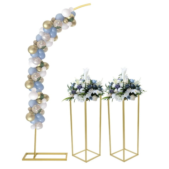 Modern Wedding Arch Flower Stand Set, 2PCS Metal Rectangular 1PC Arch Ballon Stand Gold