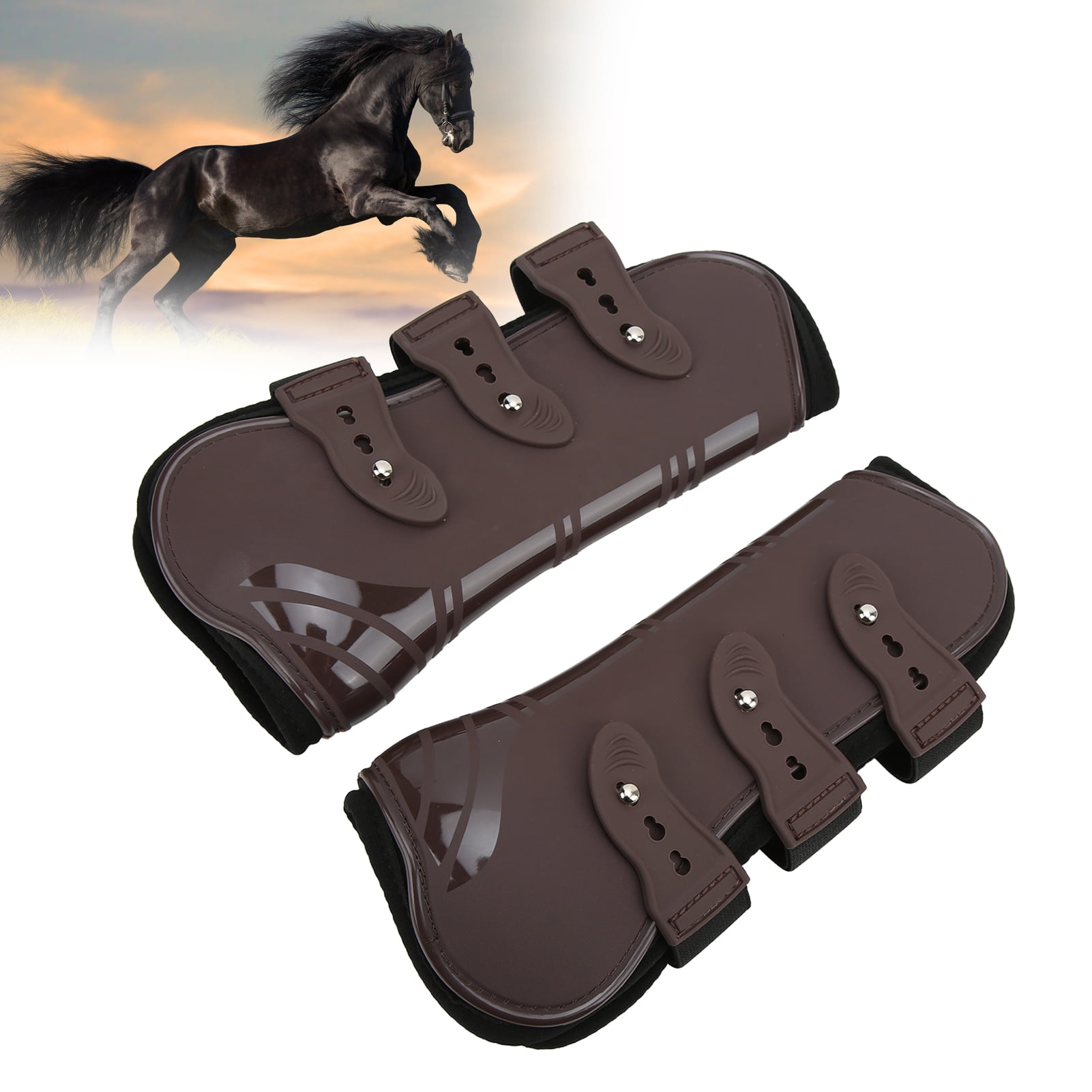 YAHHU 2Pcs PU Neoprene Horse Front Leg Guard Boots, Protective Equestrian Riding Jumping Tendon Support Boots with Hook & Loop Fastener, Brown, Size L (9.84 inches / 25 cm)