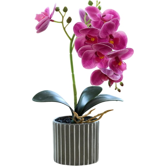 Planta de orquídeas artificiales de 12.6 pulgadas de altura realista Realista Artificial en una maceta Toque real Bonsai Flores falsas para centros de mesa Sala de estar Decoración del hogar Púrpura