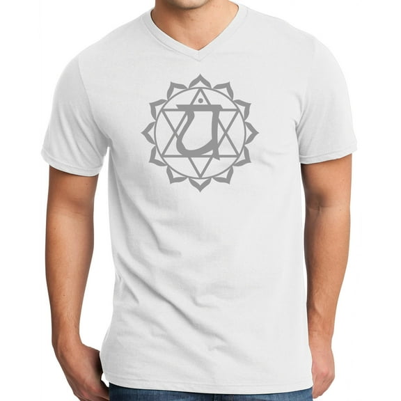 Mens Anahata Heart Chakra Yoga V-neck Shirt - White, Extra Small