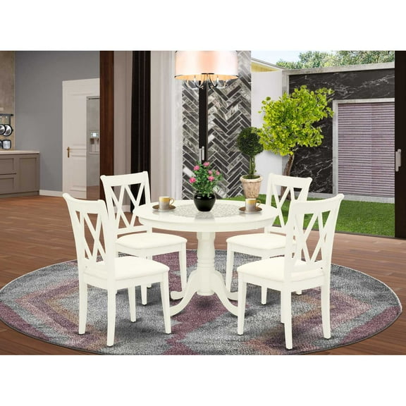 East West Furniture Dining Room Set Linen White, HLCL5-LWH-C