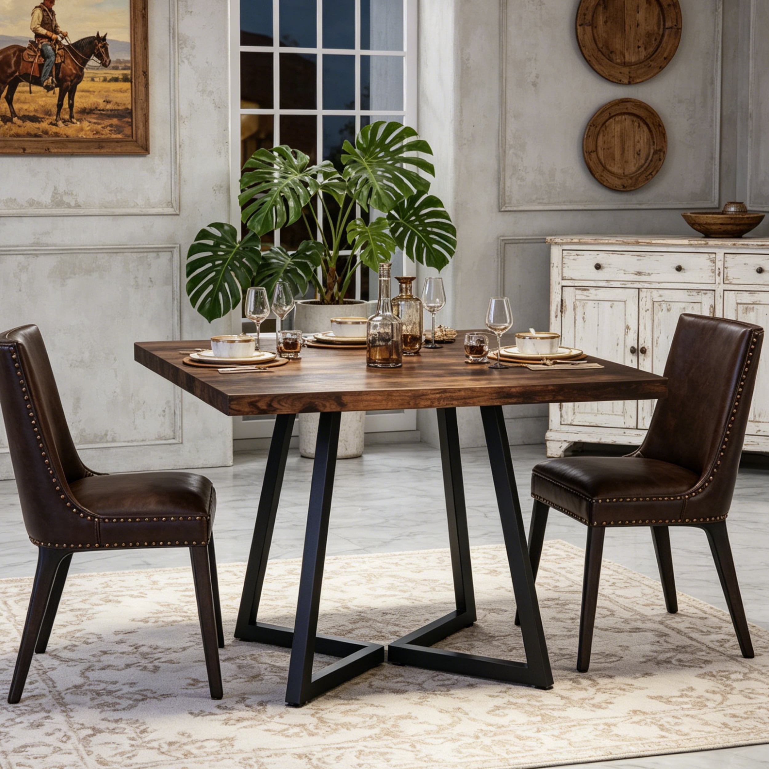 Fnova 31.5" Square Dining Table, Small Kitchen Dinner Table, 2-4 Person Industrial Dining Table, Square Kitchen Table for Dining Room Farmhouse Home Decor Furniture