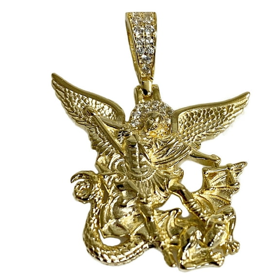 14k Gold Plated over Solid 925 Sterling St Saint Michael Pendant Archangel San Miguel Arcángel 1" inch