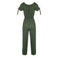 thumbnail image 5 of Womens Casual Off Shoulder Jumpsuits Short Sleeve Tie Waisted Straight Leg Long Pants Outfits Onesie Rompers Playsuits, 5 of 7
