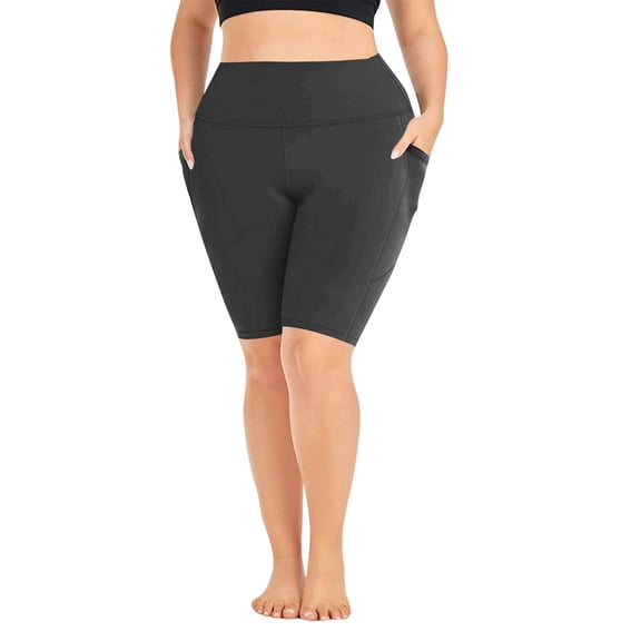 Plus Size Womens Biker Shorts High Waisted with Pockets Tummy Control Yoga Workout Running Shorts Moisture Wicking 2026 Black 2XL