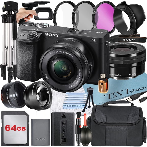 Sony Alpha a6400 Mirrorless Digital Camera with 16-50mm Lens   SanDisk 64GB Card   Telephoto   ZeeTech Accessory Bundle (International Version)