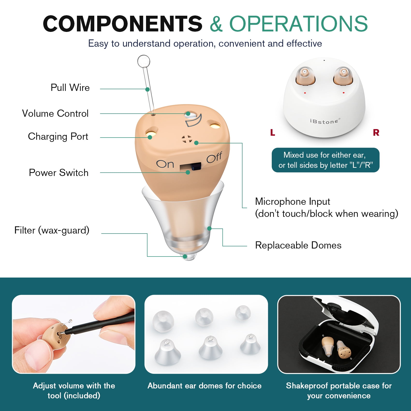 iBstone HA-K19 Rechargeable hearing aids, Completely-in-Canal (CIC) Mini aid for Seniors & Adults, Good Gift for Mother's Day, Beige, Pair