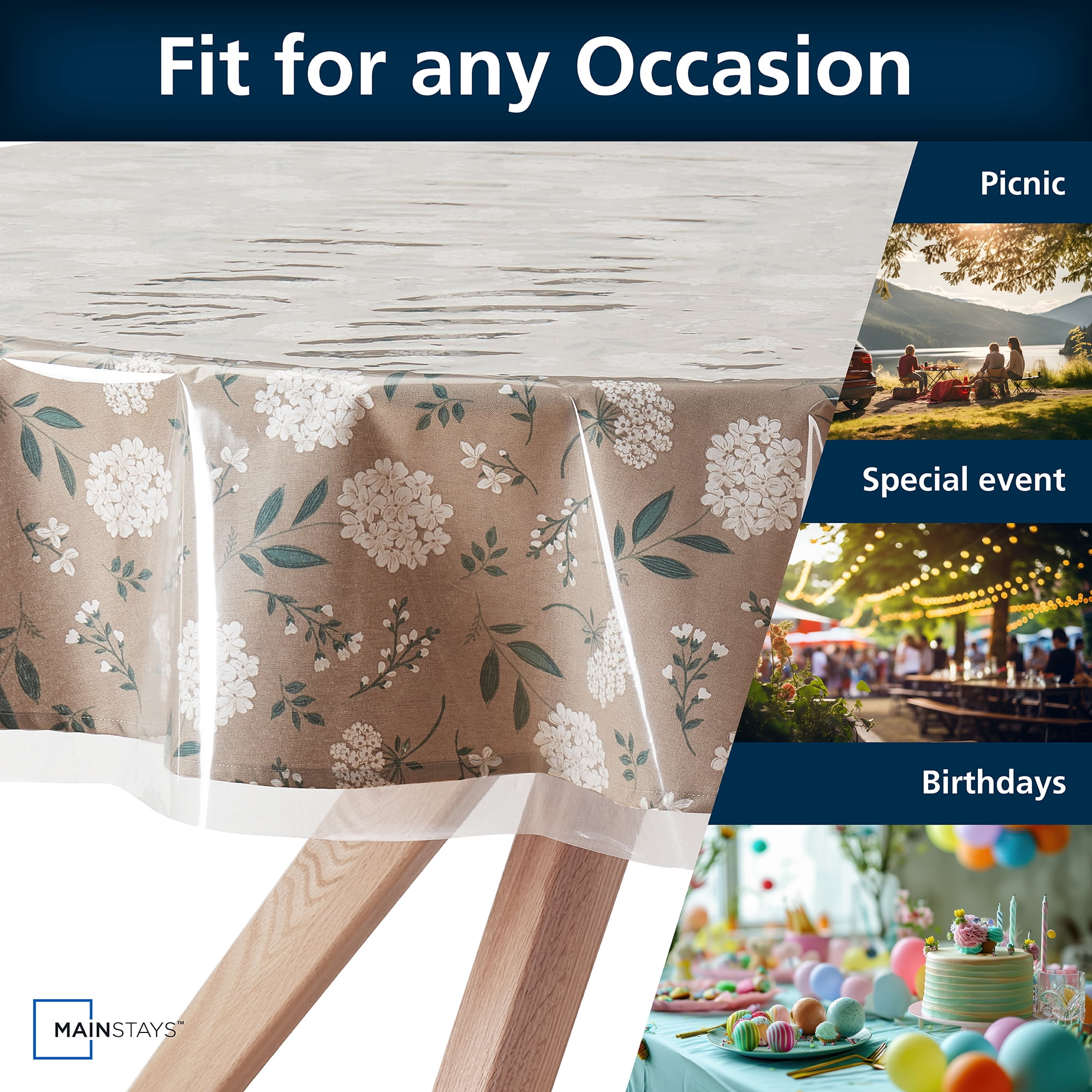 Mainstays PEVA Everyday, Indoor & Outdoor Clear Table Protector 70" Round