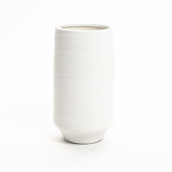 LuxenHome White Terracotta 16.1-Inch Tall Indoor and Outdoor Cylinder Vase