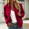 thumbnail image 4 of Swanpen Women's Jacket Bomber baseball jacket Zip Up Long Sleeve Casual Fall Coat Windbreaker with Pockets,Red, 4 of 4
