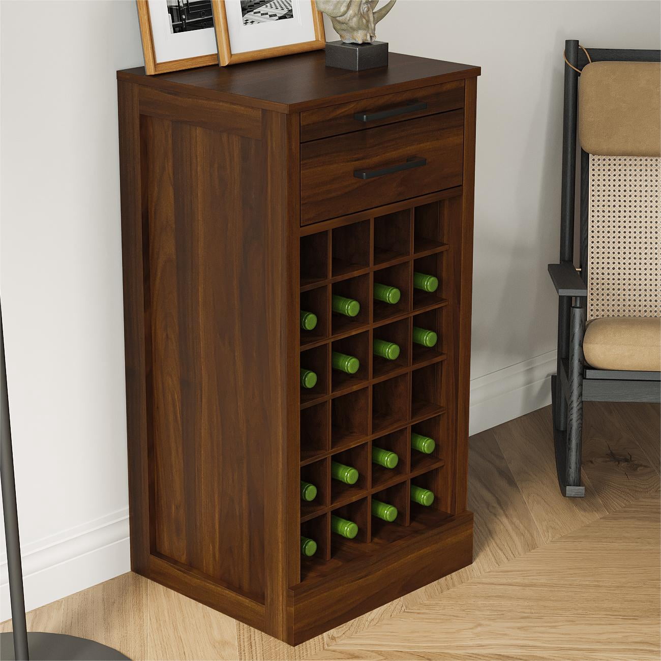 24 Wine Bar Cabinet,Farmhouse Wine Bar Cabinet Buffet Cabinet & Sideboard Cupboard for Living,Dining Room,Walnut Brown