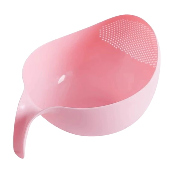 1 Pc Rice Strainer with Handle - Lightweight Rice Washer Strainer Bowl with Smart Design for Easy Water Draining, Easy to Use & Clean Plastic Colander for Vegetables, Fruits, 8.66"x7.28", Large Pink