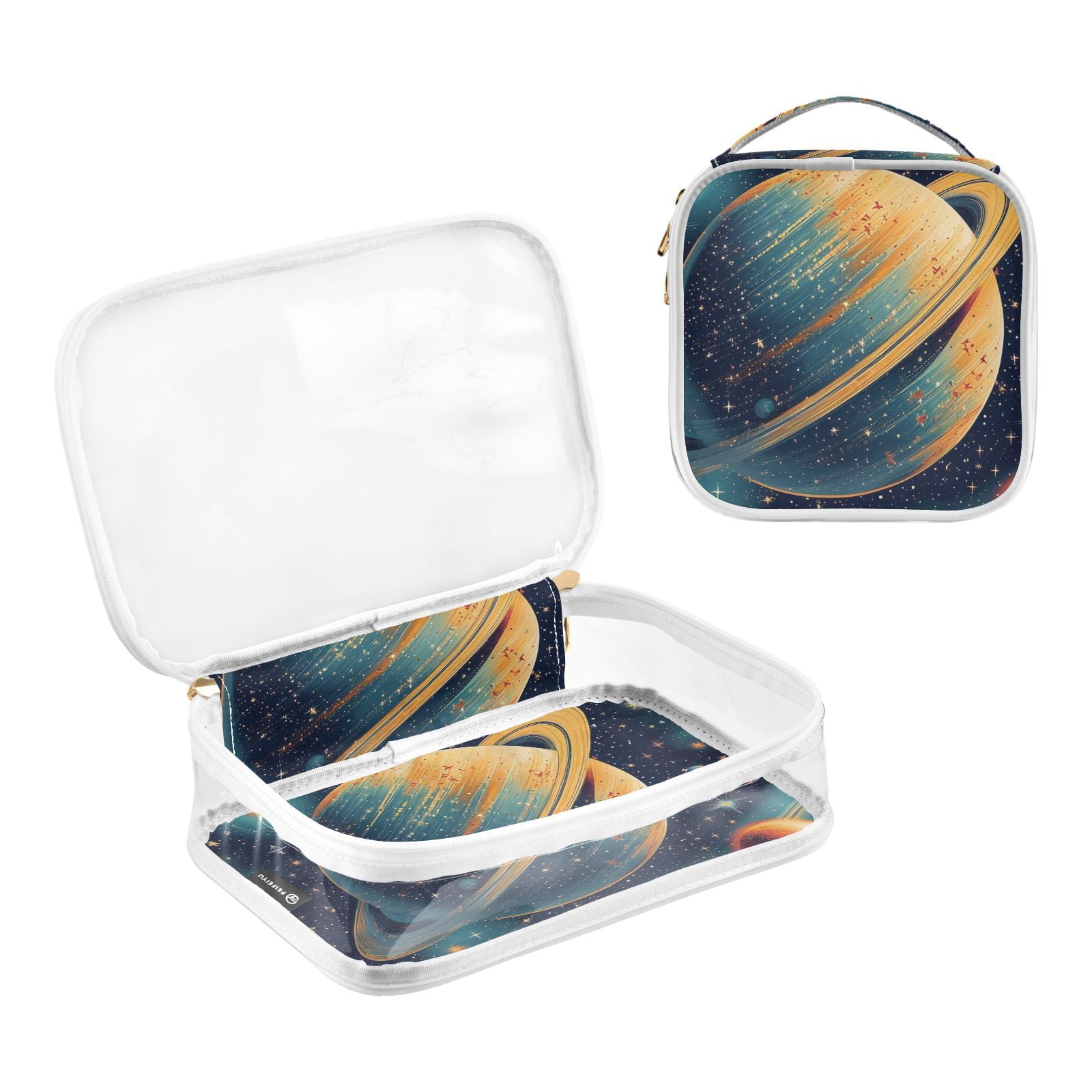 Clear Makeup Bags with Handle Large Opening 2 Pack Set Toiletry Bag Quart Size Bag, for Women Man Traveling Travel Essentials, Toiletries and Other. Planet