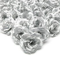 50-Pack Silver Rose Flower Heads for DIY Crafts, Artificial Stemless Roses for Wedding Decorations (3 Inches)